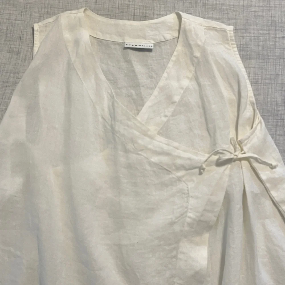 Bryn Walker white linen asymmetric wrap sleeveless tunic top - Picture 2 of 9